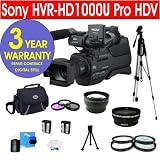 Sony HVR-HD1000U Professional Digital HDV Camcorder + .45x Wide Angle Lens + 2X Telephoto Zoom Lens + +1, +2, +4, +10 4 Piece Close Up Macro Kit + 3 Piece Multi-Coated Glass Filter Kit + Extra High Capacity Li-Ion Battery + Deluxe Padded Camcorder Bag + 62 Titanium Anodized Tripod + 6 Piece Accessory Kit + 3 Year Warranty Repair Contract