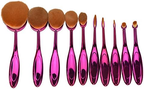 2016 Professional 10 Pcs Oval Makeup Brushes Set Toothbrush Face Cosmetic Tool Cream Powder Blush Liquid Foundation Make up Brush Kit Purple