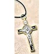 Saint Benedict Gold with Black Inlay Crucifix Necklace - Adjustable Cord - Made in Italy