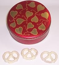 Scott's Cakes 1 lb. White Chocolate Covered Pretzel in a Heart Tin