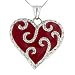 Sterling Silver 1/5 cttw Diamond Deep Red Enamel Heart Pendant on Box Chain, 18"