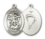 Sterling Silver St. Michael / Paratrooper Pendant with Stainless Silver Heavy Curb Chain 24 inch