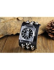 Youyoupifa Unisex Rock Style Skull Black Leather Band Quartz Watch