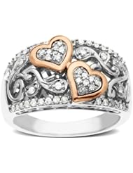 XPY Sterling Silver and 14k Pink Gold Diamond Hearts Ring (1/4 cttw, I-J Color, I2-I3 Clarity)