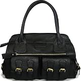 Womens Black Faux Leather Designer Shoulder Handbag