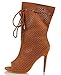 MAH Women's Peep Toe Perforate Lace Tie Mid Calf High Heel Boot
