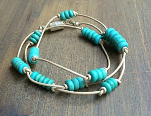 Leather Wrap bracelet Necklace 20-22" 'Mireille'
