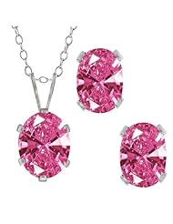 Carlo Bianca Pink 925 Sterling Silver Pendant Earrings Set Made With Swarovski Zirconia
