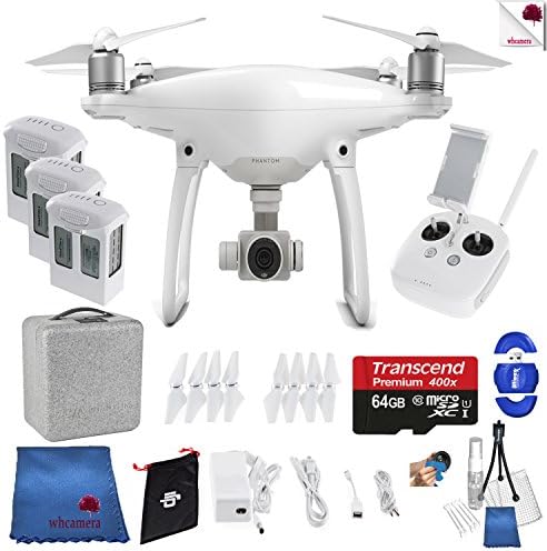 DJI Phantom 4 Extra Battery Bundle Includes: DJI Phantom 4 Drone + 3 Batteries (total) + Controller + Foam Case + 64 GB Memory Card + More