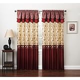 Fancy Collection Embroidery Curtain Set 1 Panel Drapes with Backing & Valance (Burgundy)