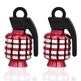 TRIXES Red Pair of Hand Grenade Alloy Valve Dust Caps Motor Bike MTB BMX Car