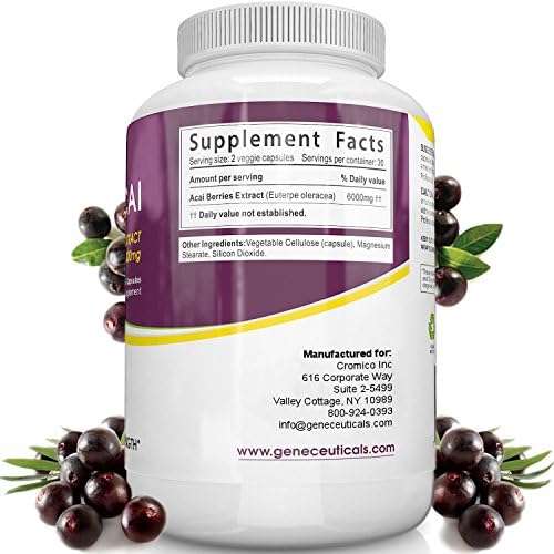 Pure Acai Berry Health Supplement - Powerful Antioxidant - Increases Metabolism -Burns Calories -Boosts Energy Levels - 100% Satisfaction Guarantee (60 Capsules)
