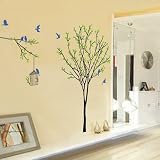 ORDERIN Wall Decal Green Leaves Tree Birds Removable Mural Wall Stickers Art for Children Nursery Living Room and Wall and Home Decor