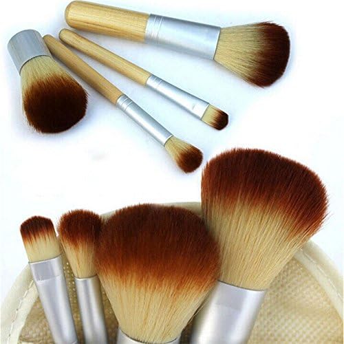 NAKE - Hot!! 4pcs Natural Bamboo Handle Cosmetics Makeup Set Tools Kit Powder Blush Kabuki Brush with Hemp Linen Bag (4pc Bag)