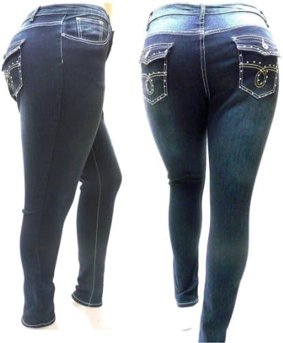 Super Stretch HIGH WAIST WOMEN PLUS SIZE DARK BLUE DENIM JEANS pants SKINNY LEG (18)