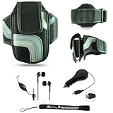 Black Adjustable Deluxe Sportband / Workout Armband with Adaptable Neck Str ....