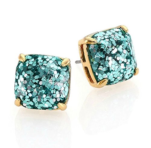 kate spade New York Small Square Aquamarine Blue Glitter Stud Earrings - On Card Only