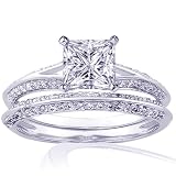 1.1 Ct Princess Cut Diamond Engagement Wedding Rings Pave Set VVS2 14K Gold NEW
