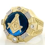 10k Gold Two-tone Mens Synthetic Sapphire Masonic Ring