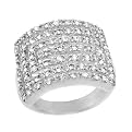 Sterling Silver Pave Cubic Zirconia Rectangle Maze Ring - Silver ( 7" )