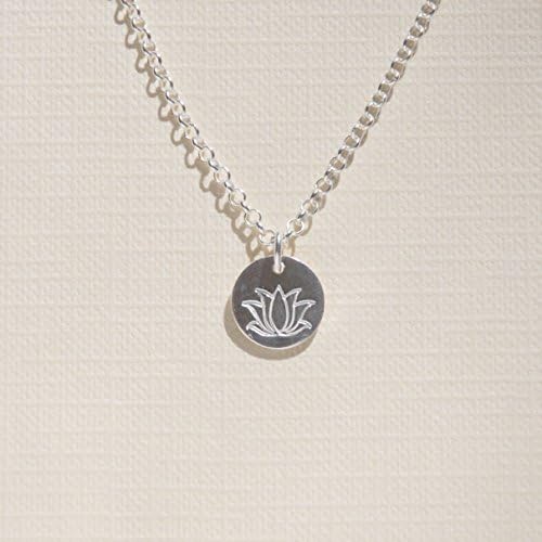 Lotus necklace - sterling silver lotus disk pendant - tiny flower satya yoga zen symbolic - simple everyday jewelry - Priya