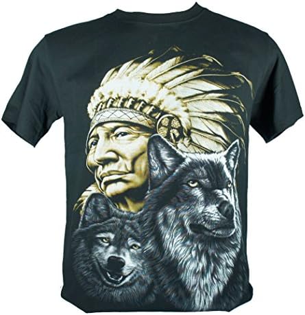 Plutoshirt| Two Wolf Native American Chief Indian Moon Medium Size M New! T-Shirt Tee (A81)