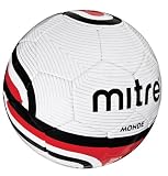 Mitre Monde Size 5 Soccer Ball, White with Red Trim