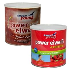 Forever Young Power Eiweiss, 2 Dosen a 750g, 1x Erdbeere-Rhabarber und 1x Joghurt-Kirsch, siehe auch Dr. Strunz " die neue di�t", Vorteilspreis