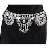 Gorgeous White Brass Hip Chain Belt with Jingling Coins, Fits waist or hips 36" - 42". Chain Link Belt for Belly Dancing or Casual Wear