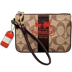 Coach Heritage Stripe Wristlet Bag Brown 40960