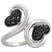 14k White Gold Double Heart Ring, w/ 0.25 Carat Brilliant Cut Black Diamonds, 3/4