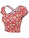RubyK Womens Fitted Short Sleeve Floral Print Crop Top with Stretch