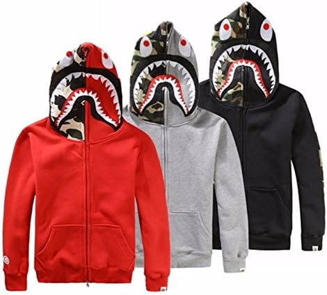 2016 New shark veste homme Brand Clothing Men's fashion casual hooded jacket printing chaqueta hombre (Red, M)