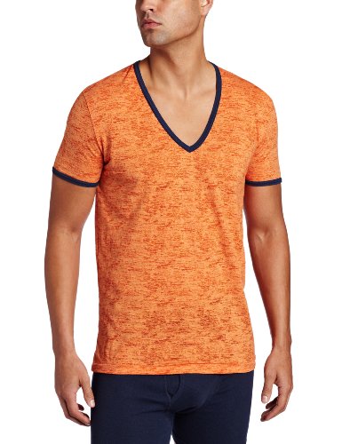 C-IN2 Mens Hand Me Down Ringer V-neck Tee, Syracuse Orange, Medium