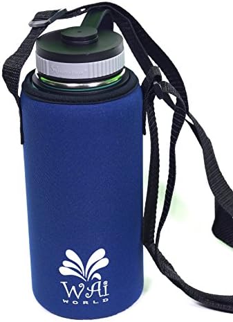 Water Bottle Carrier with Shoulder Strap, Neoprene, Blue, 32 oz