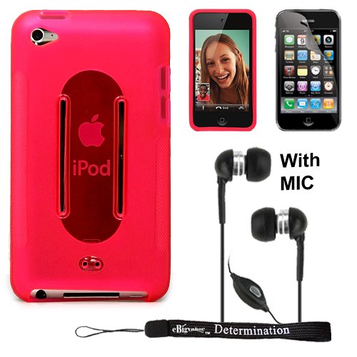 Premium TPU Skin with 14-inch adjustable removable Armband for Apple iPod Touch 4 ( Compatible with all Models, 8 GB 32 GB and 64 GB) + Includes an eBigValue (TM) Determination Hand Strap KeyChain + Includes Anti Glare screen protector, Protects against s