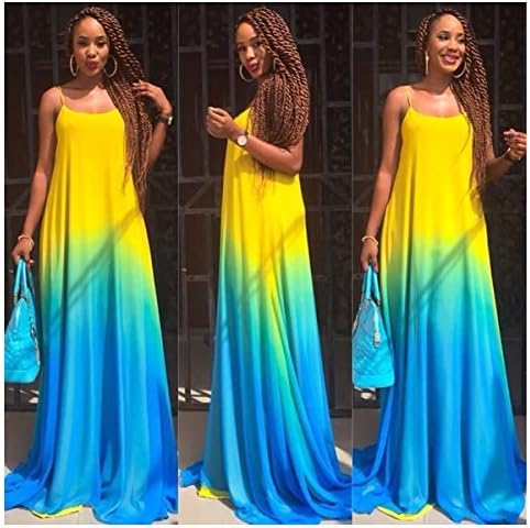 Women Gradient Print Paste Maxi Long Party Evening Halter Dress (XXL)