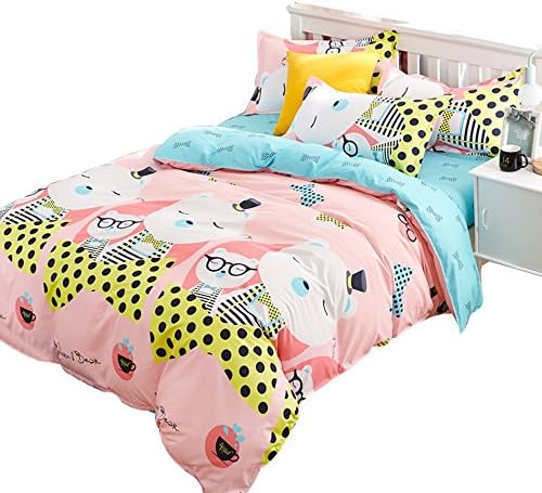 Children Kids 3D Cartoon Cute Bear Printed Sheet sets Cotton Sanding 4-pieces Bed Linens Duvet Cover Set/bed Sheet Sets (Bear1)