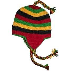 Authentic Soul Wool Ear Flap Sherpa Rasta Ski Knit Hat. Red. One Size.