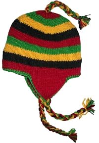 Authentic Soul Wool Ear Flap Sherpa Rasta Ski Knit Hat. Red. One Size.