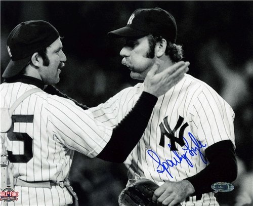 Sparky Lyle Autographed/Hand Signed New York Yankees 8x10 Photo (With Munson)