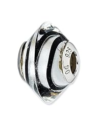 Sterling Silver Reflections Grey with Black Stripes Italian Murano Bead