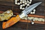 Custom Handmade Damascus Hunting Knife - Beautiful Camping Knife - Mammoth Bone Handle