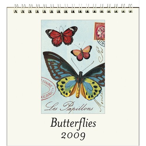 Butterflies Butterfly Cavallini 2009 Vintage Prints easel desk calendar 6 by 6.5 inches Cream Laid paper finish