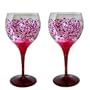 ArtisanStreet's Elegant Wine Goblets. Set of 2. Intricate Scroll Design in Shades of Ruby Red. Signed