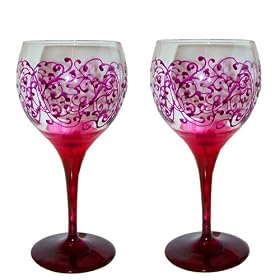 ArtisanStreet's Elegant Wine Goblets. Set of 2. Intricate Scroll Design in Shades of Ruby... by ArtisanStreet