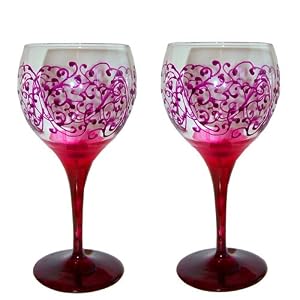 ArtisanStreet's Elegant Wine Goblets. Set of 2. Intricate Scroll Design in Shades of Ruby... by ArtisanStreet