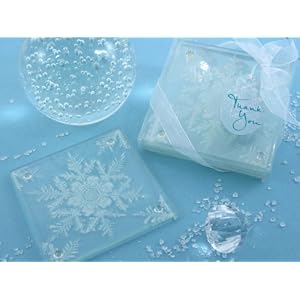 Shimmering Snow Crystal Frosted Snowflake Glass Coasters (Set