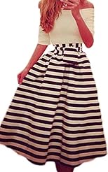 Striped Print Off the Shoulder Polyester Summer  Dress