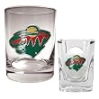 Minnesota Wild NHL Rocks Glass & Square Shot Glass Set - Primary Logo by Great American Products